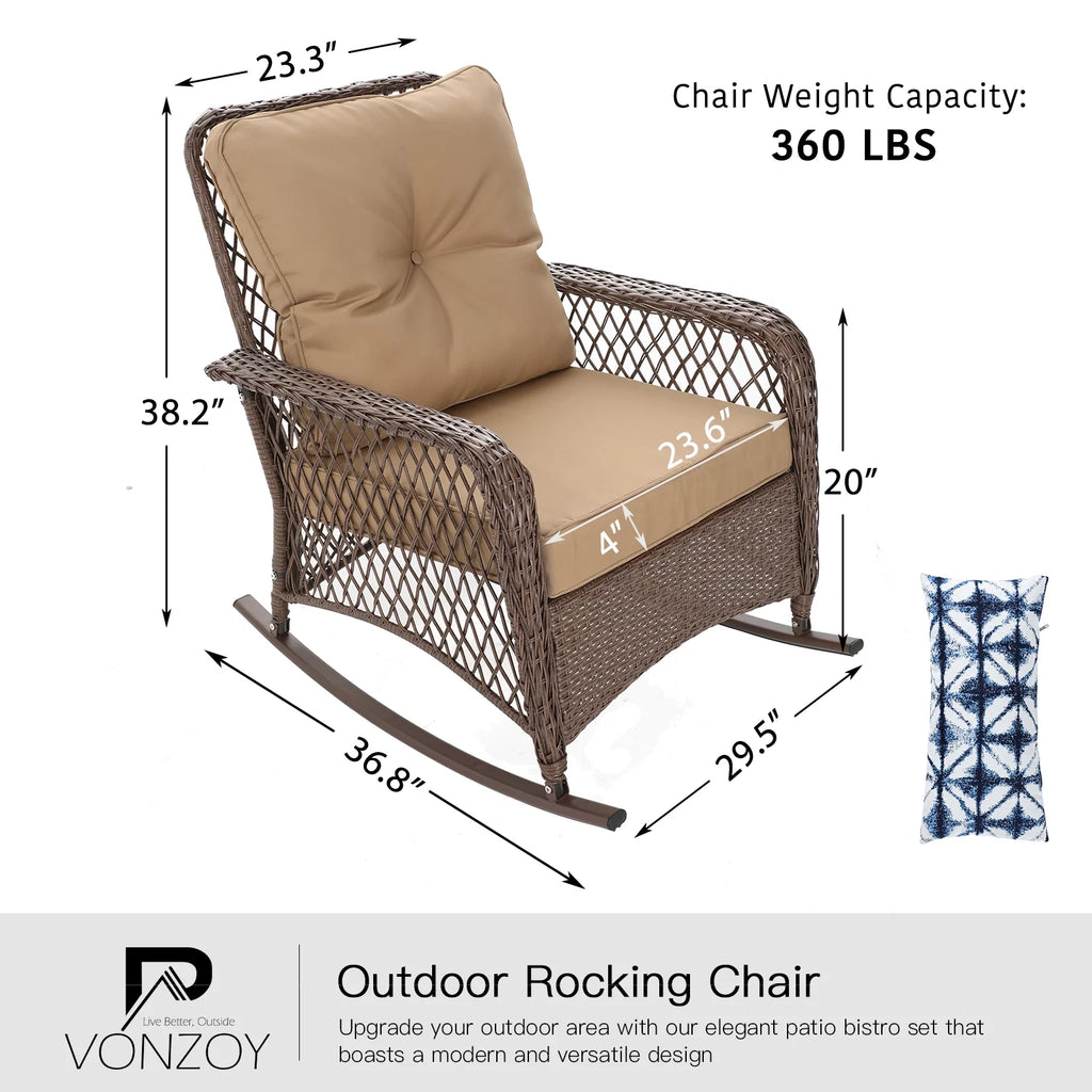 3-Piece Wicker Outdoor Rocking Chairs with Cushions and Table P340