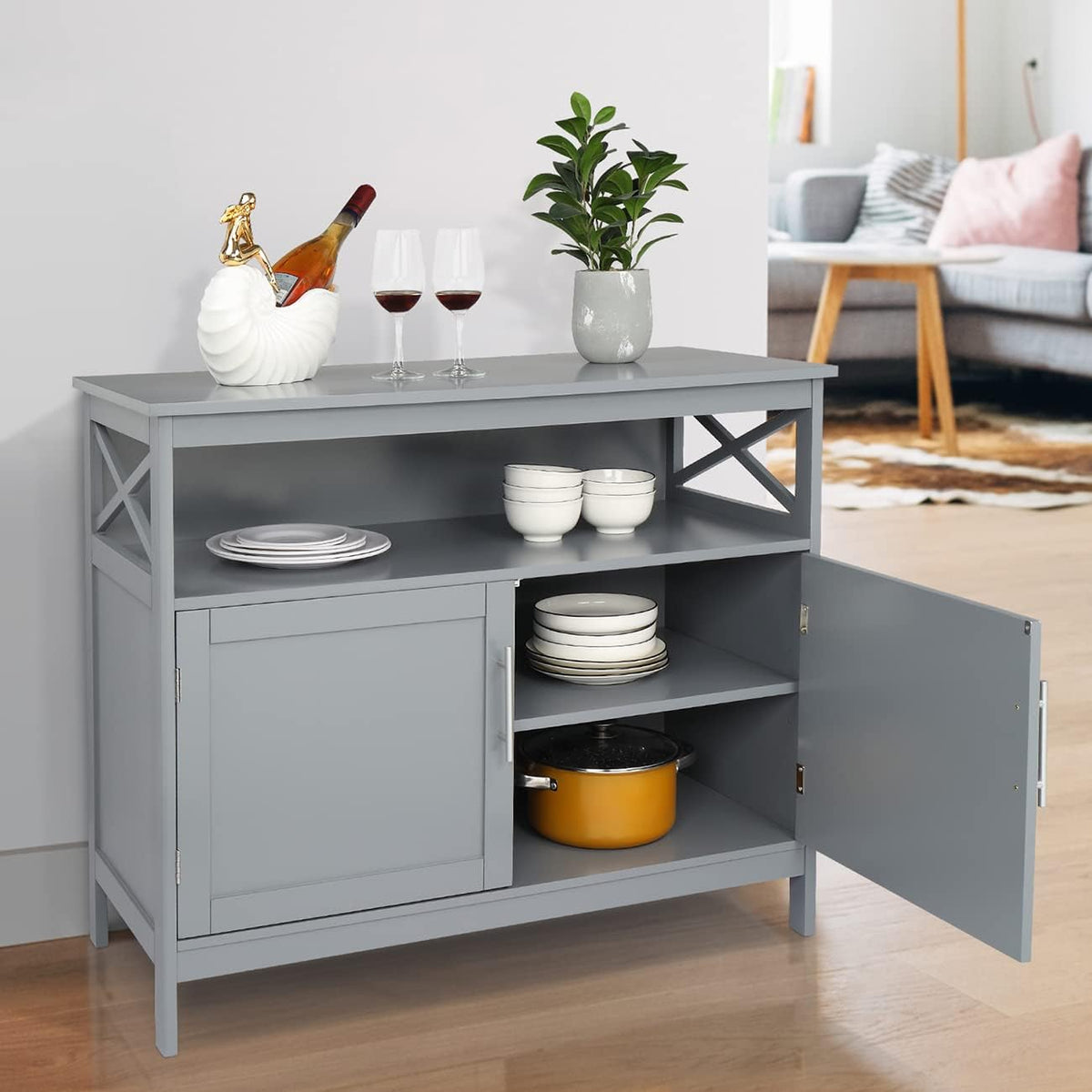 Ivory White Kitchen Sideboard Buffet Storage Cabinet with 2 Drawers P46088