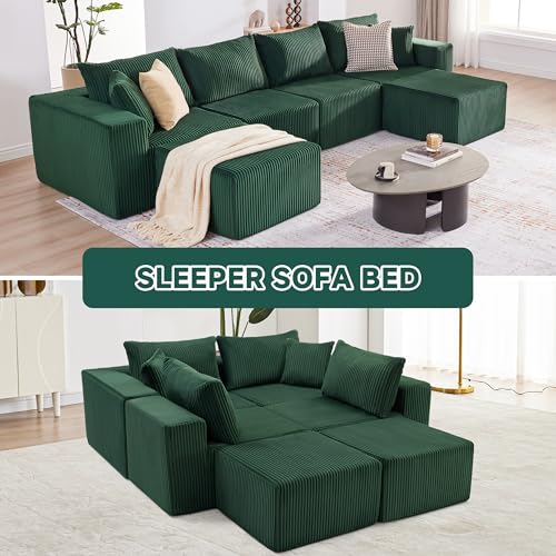 107.4" Beige Corduroy Modular Sectional Sofa J2300