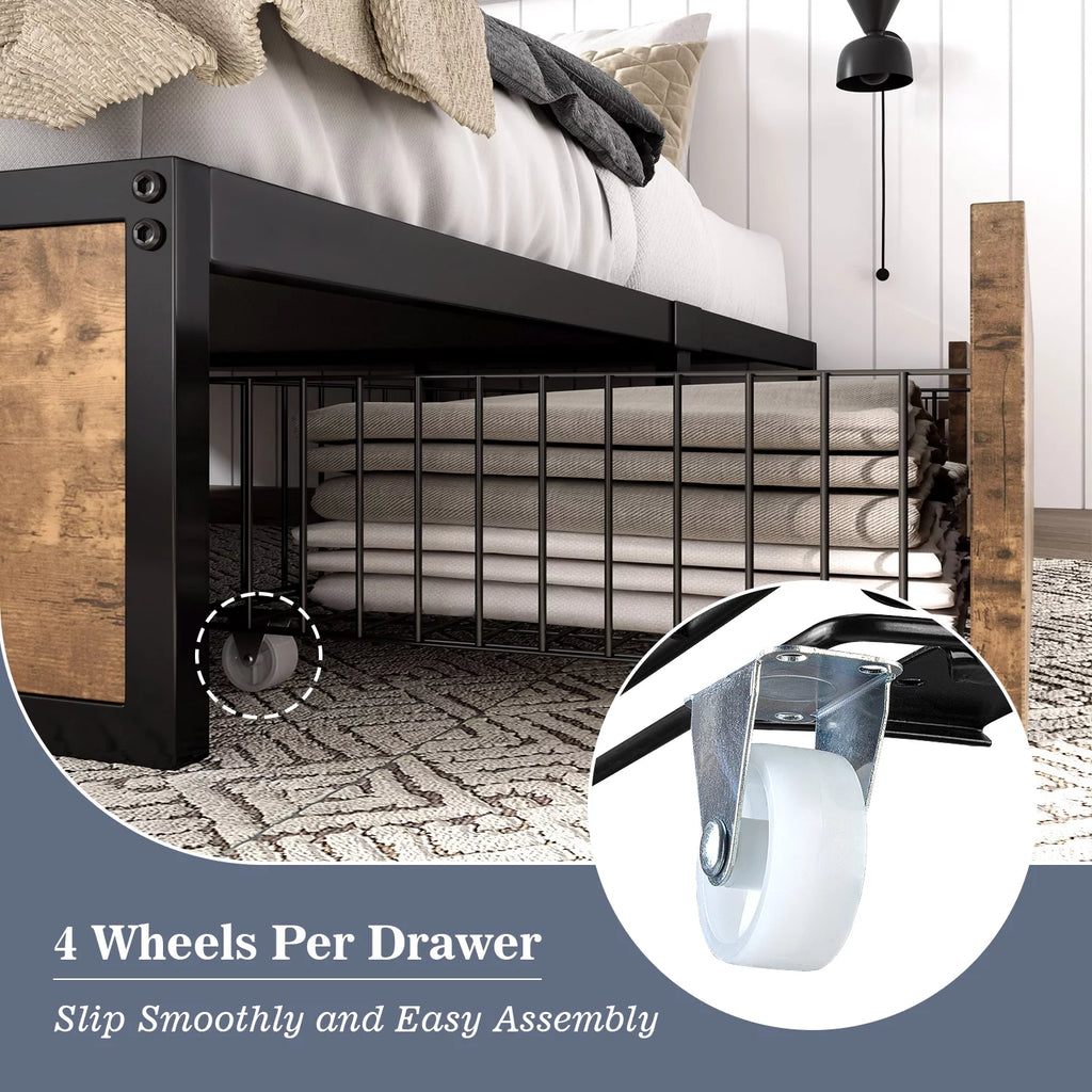 Queen Size Metal Platform Bed Frame with 4 Storage Drawers Q181911