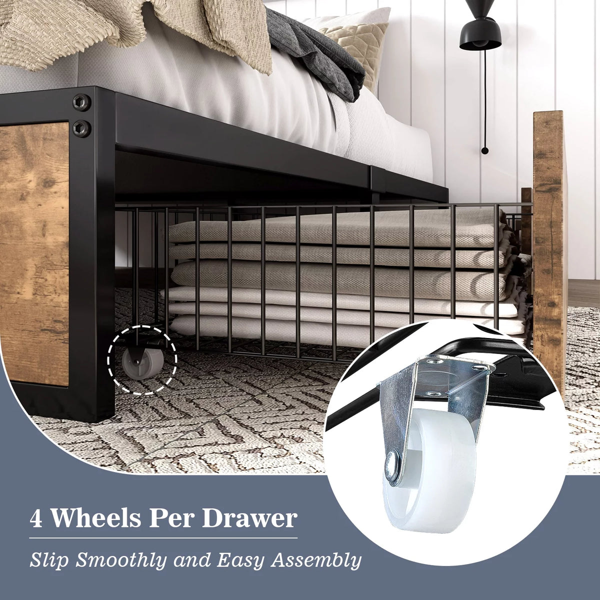 Queen Size Metal Platform Bed Frame with 4 Storage Drawers Q181911