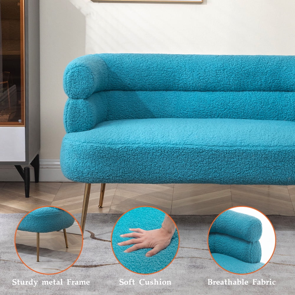 Blue Upholstered Loveseat Lounge Chair with Metal Legs K2863