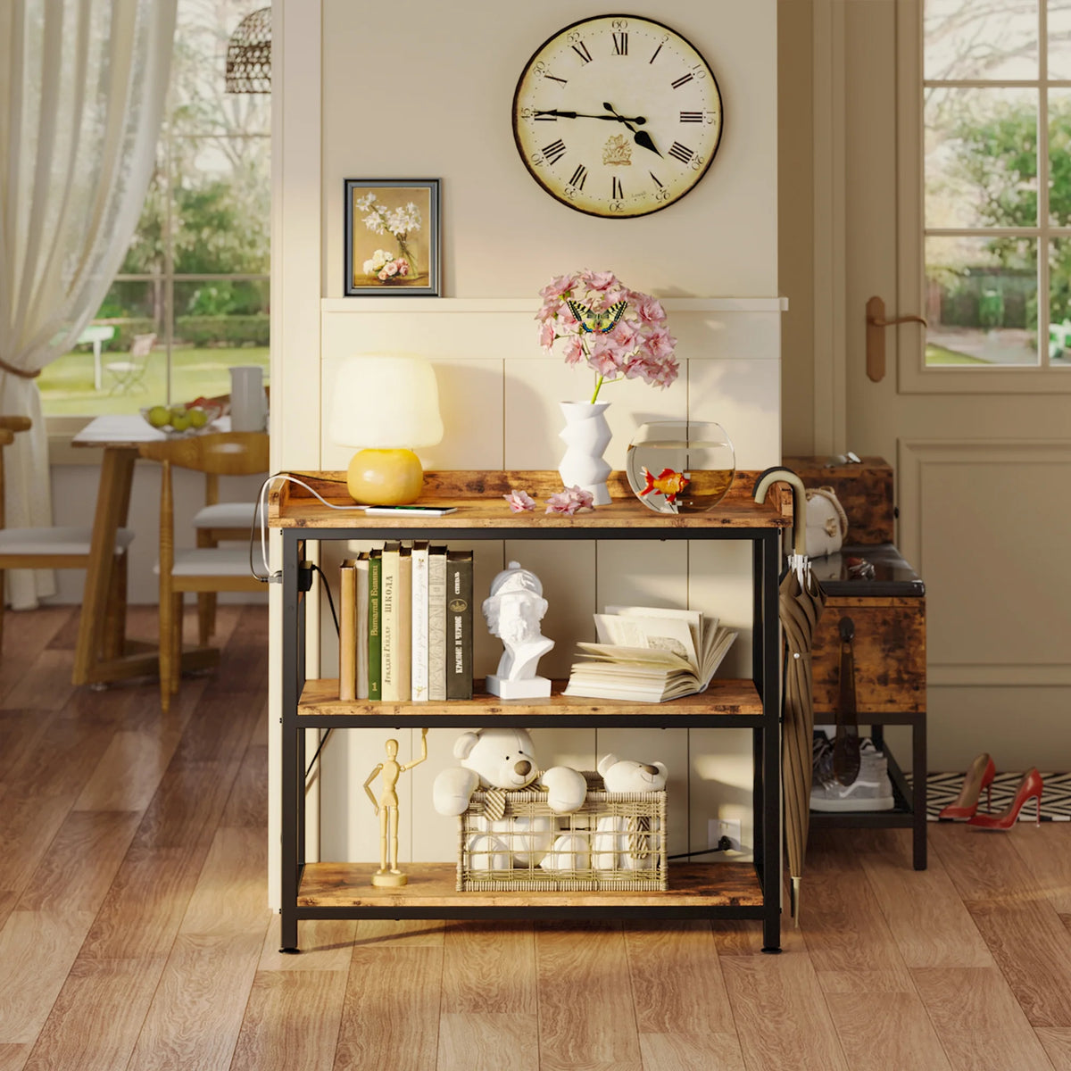 Height Adjustable 32 Inch Sofa Table with Power Outlet I4066