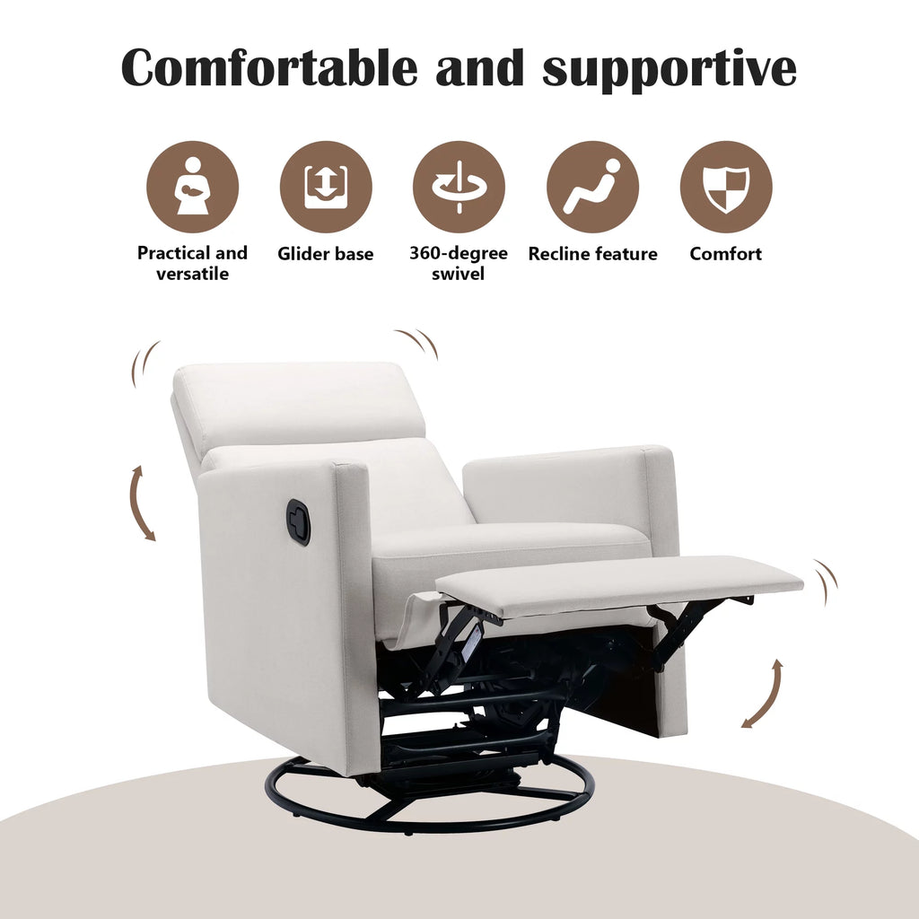 Beige Upholstered Swivel Rocker Recliner Chair D2453