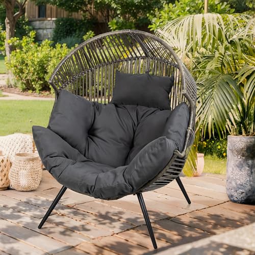Oversized Beige Wicker Egg Chair with Cushion X788416