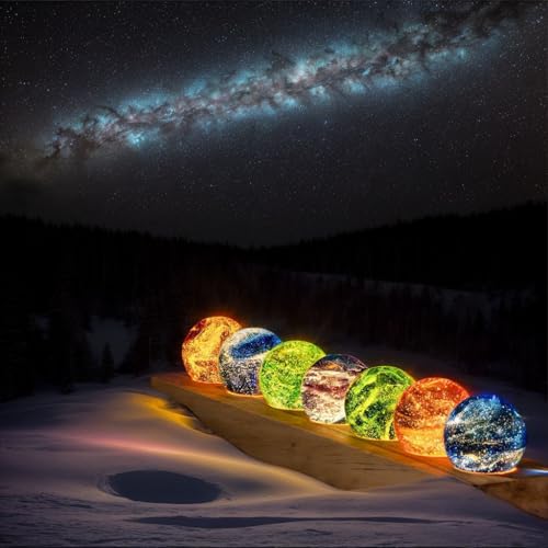 40mm Crystal Quartz 7 Chakra Healing Spheres Set with LED Wooden Stand T997963