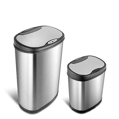 Automatic Touchless Infrared Motion Sensor Trash Can Combo Set, 13 Gal & 2 Gal Stainless Steel M81768