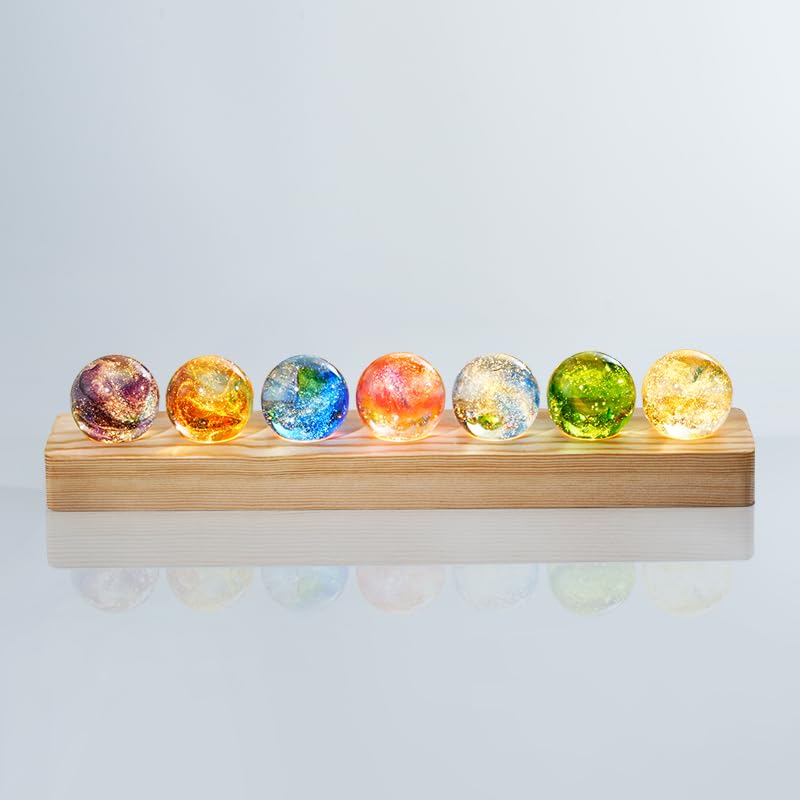40mm Crystal Quartz 7 Chakra Healing Spheres Set with LED Wooden Stand T997963