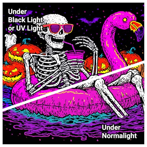 Blacklight UV Reactive Skeleton Pumpkin Bat Tapestry 90x70In Q9694