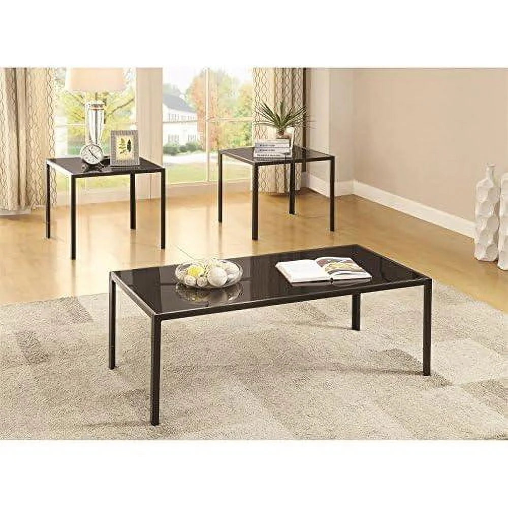 Black 3 Piece Glass Top Coffee Table Set K30867