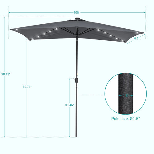 10 x 6.5ft LED Solar Patio Umbrella with Non-Fading Canopy D76071