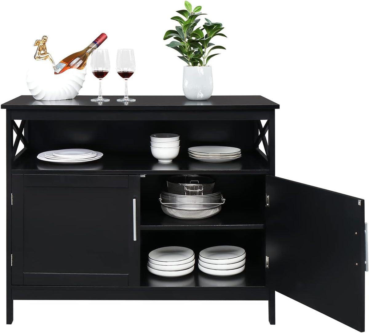 Ivory White Kitchen Sideboard Buffet Storage Cabinet with 2 Drawers P46088