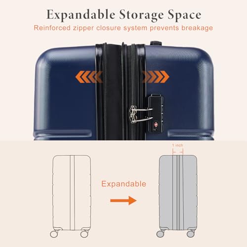 Navy Blue 24 Inch Hard Shell ABS Spinner Luggage F1427
