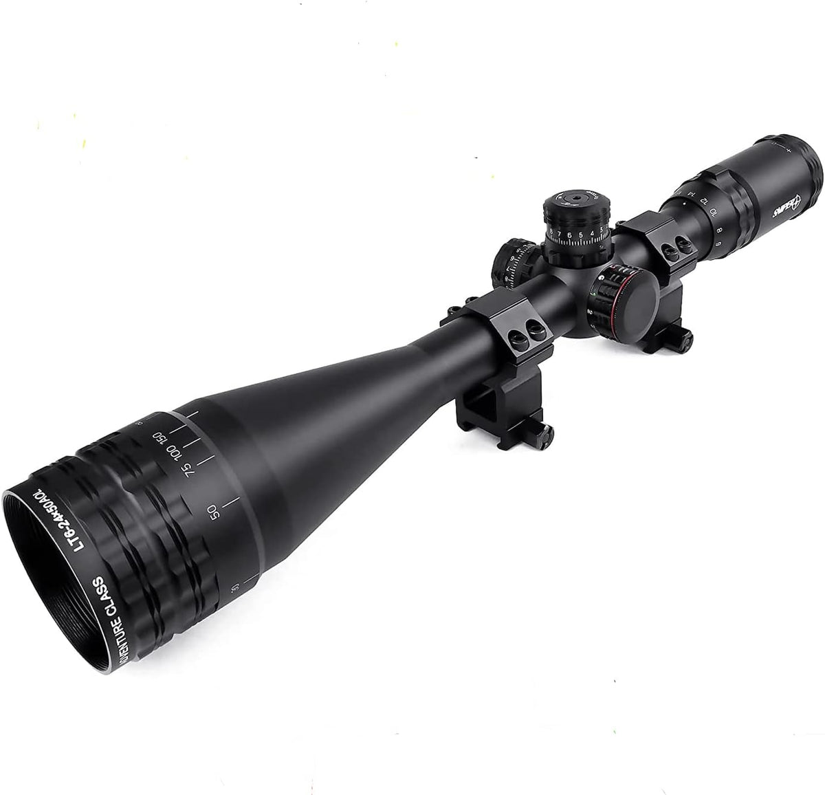 6-24x50 Illuminated Rifle Scope with Sunshade Flip-up Caps Rail Mounts Y368741