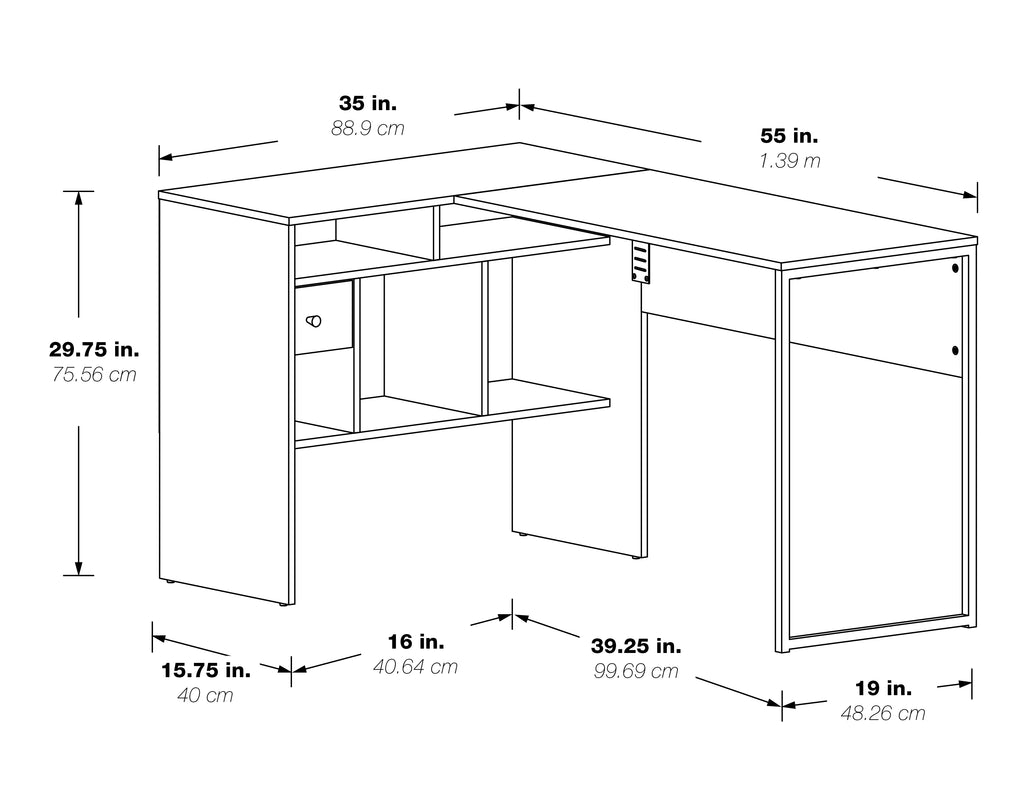 L-Shape Desk in Farm Oak Finish W23101