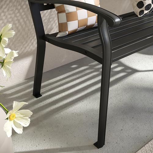 50” Metal Outdoor Garden Bench with Armrests and Backrest W32115