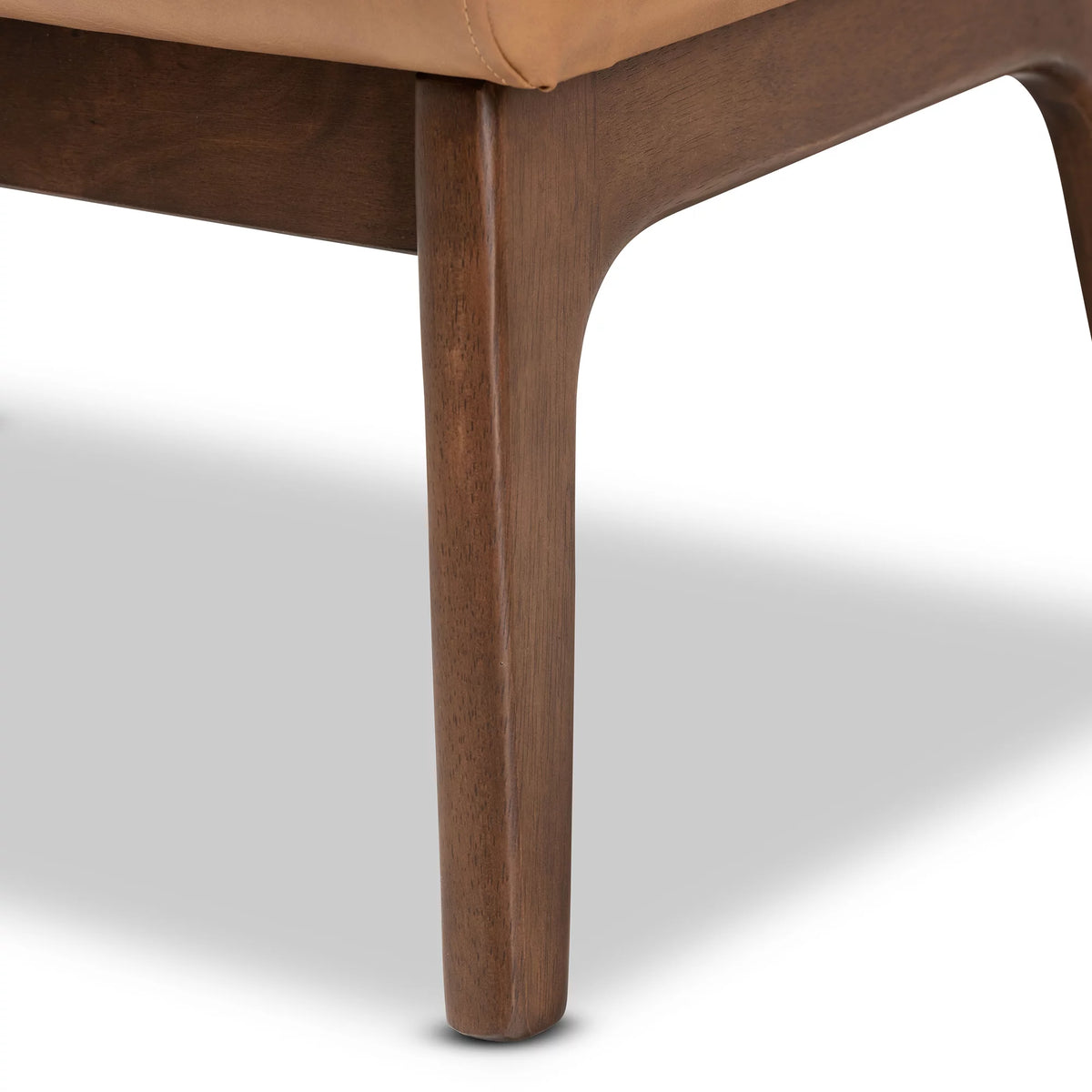 Walnut Brown Wood and Tan Faux Leather Ottoman W9222