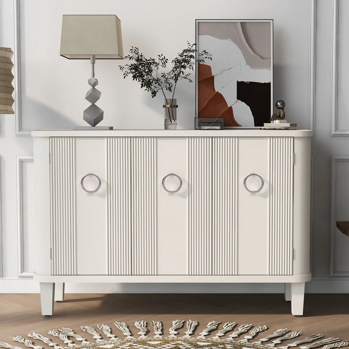 Solid Wood Veneer Storage Cabinet with Three Doors H5730