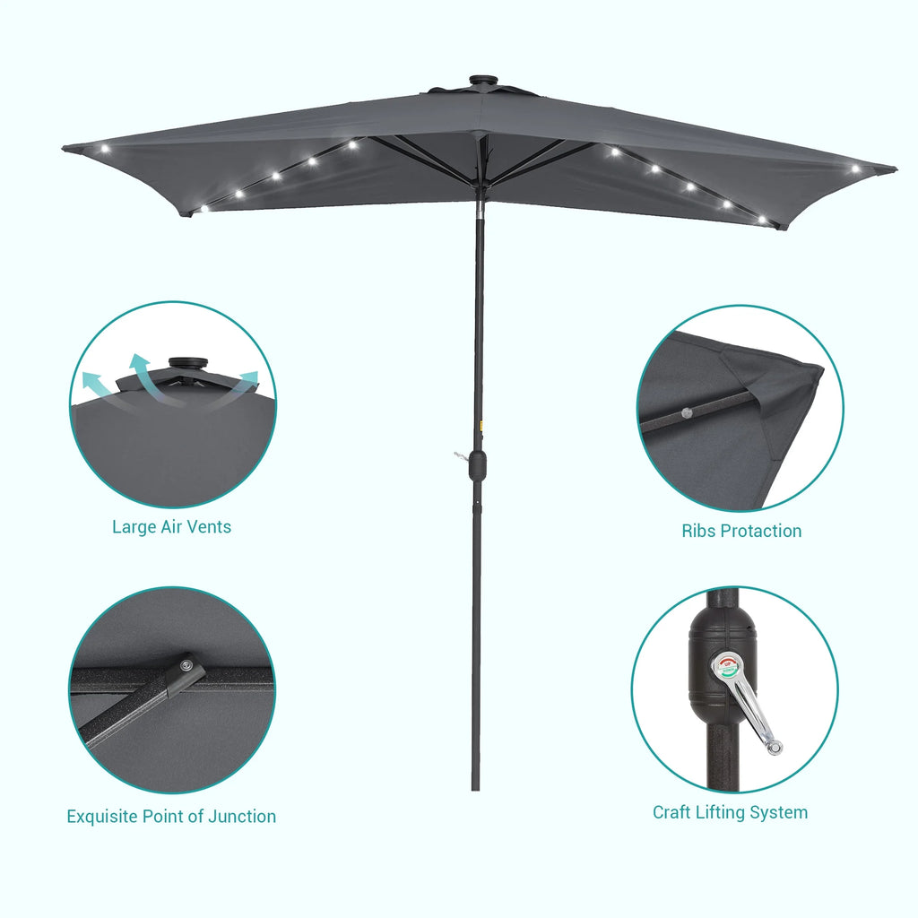 10 x 6.5ft LED Solar Patio Umbrella with Non-Fading Canopy D76071