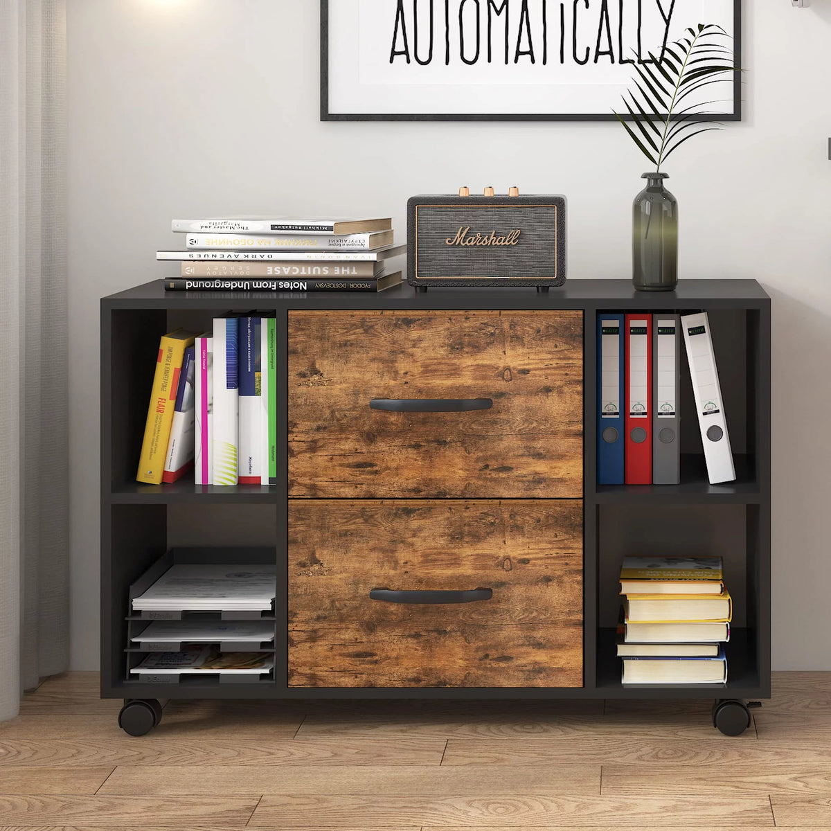 35.4" Mobile Lateral File Cabinet with 3 Drawers J8055