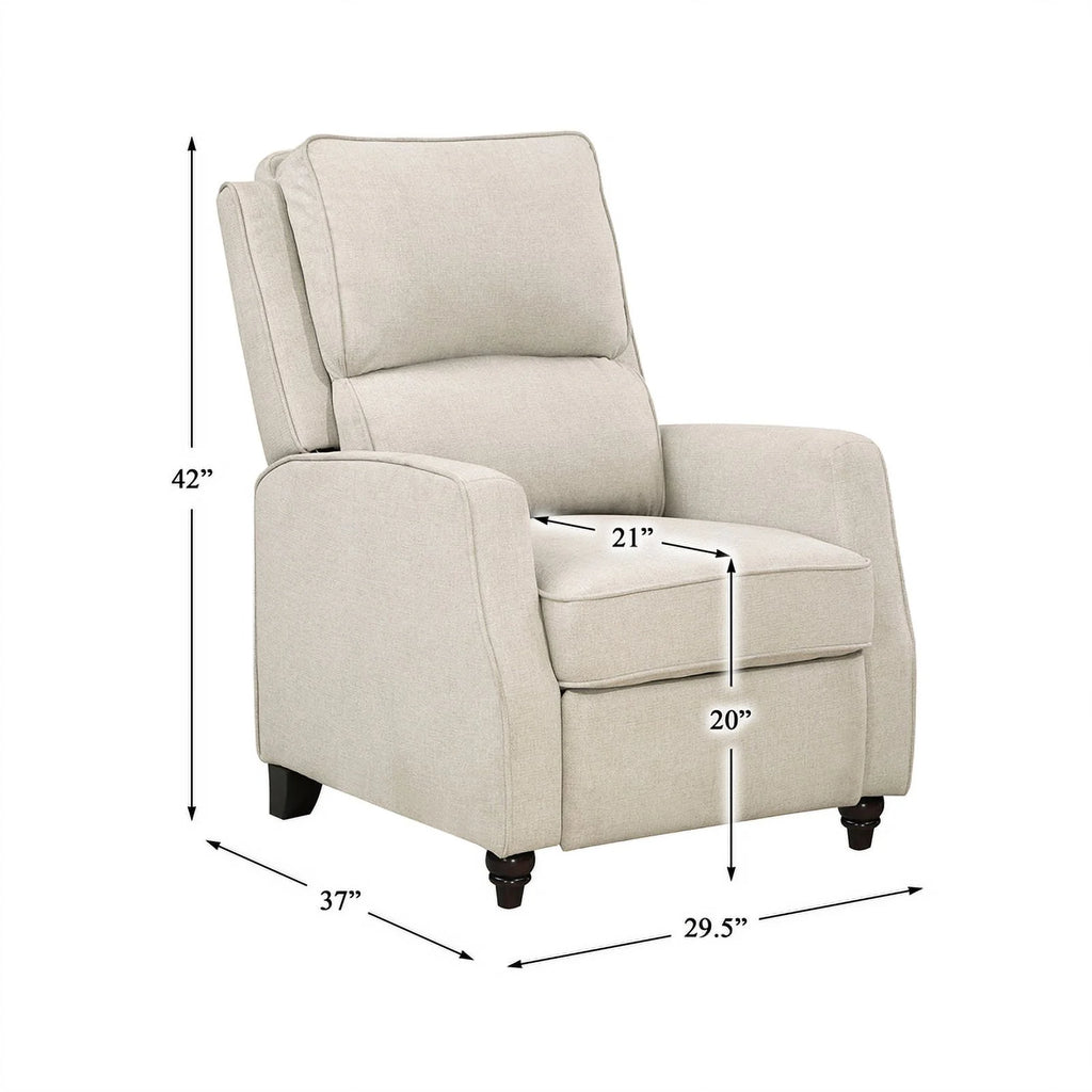 Beige Upholstered Fabric Push Back Recliner J1350