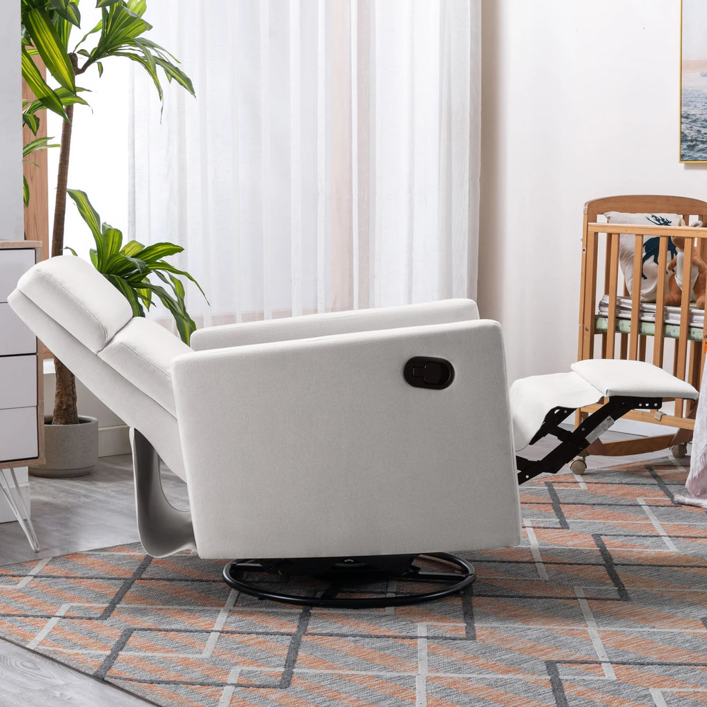 Beige Upholstered Swivel Rocker Recliner Chair D2453