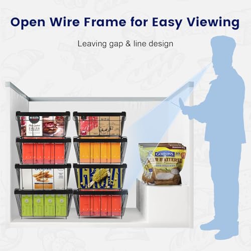 2 Pack Large Expandable Stackable Black Freezer Organizer Bins K887