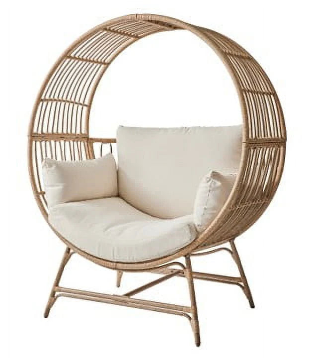 Beige Round Wicker Outdoor Egg Chair K357993