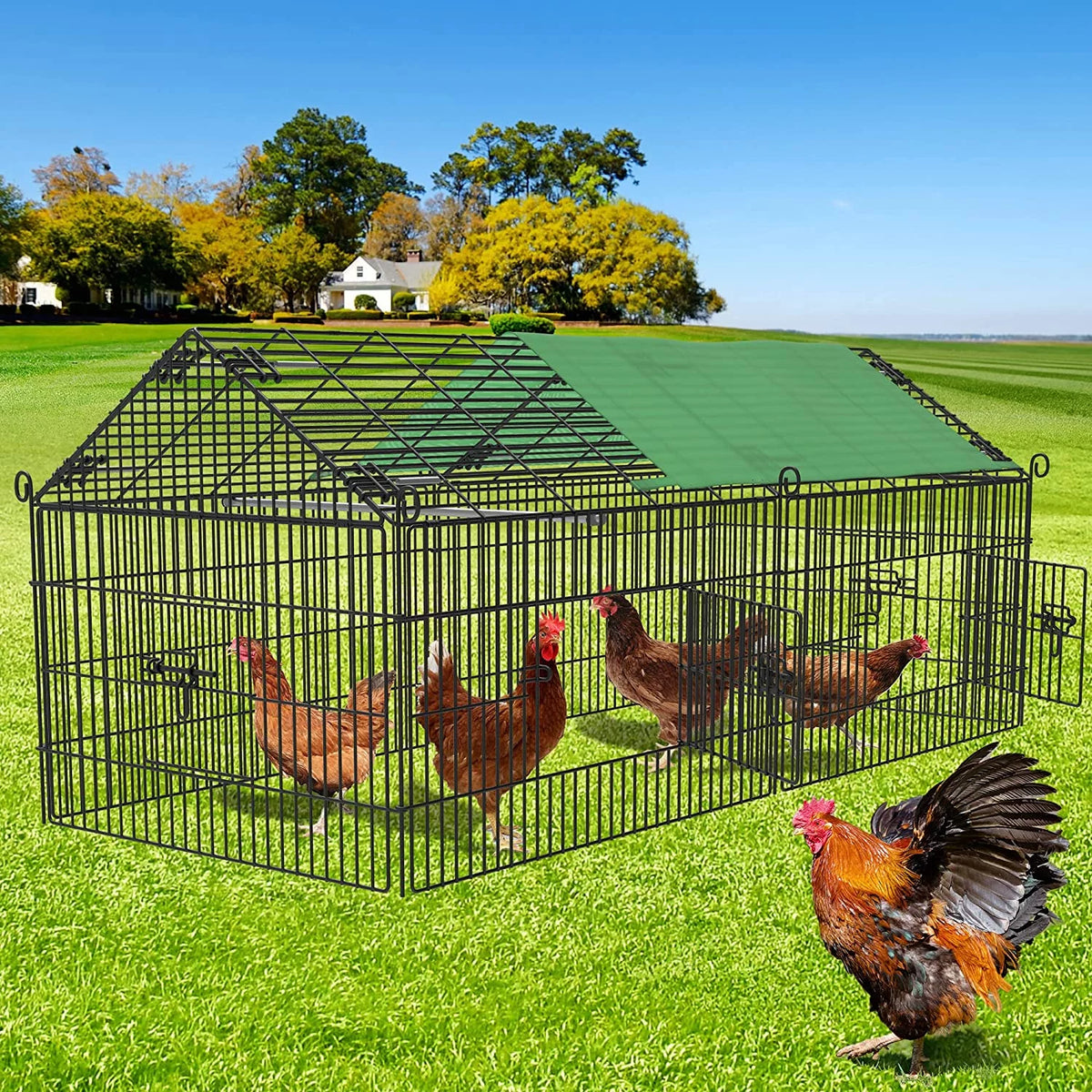 71-inch Metal Chicken Coop with Waterproof Cover O7026