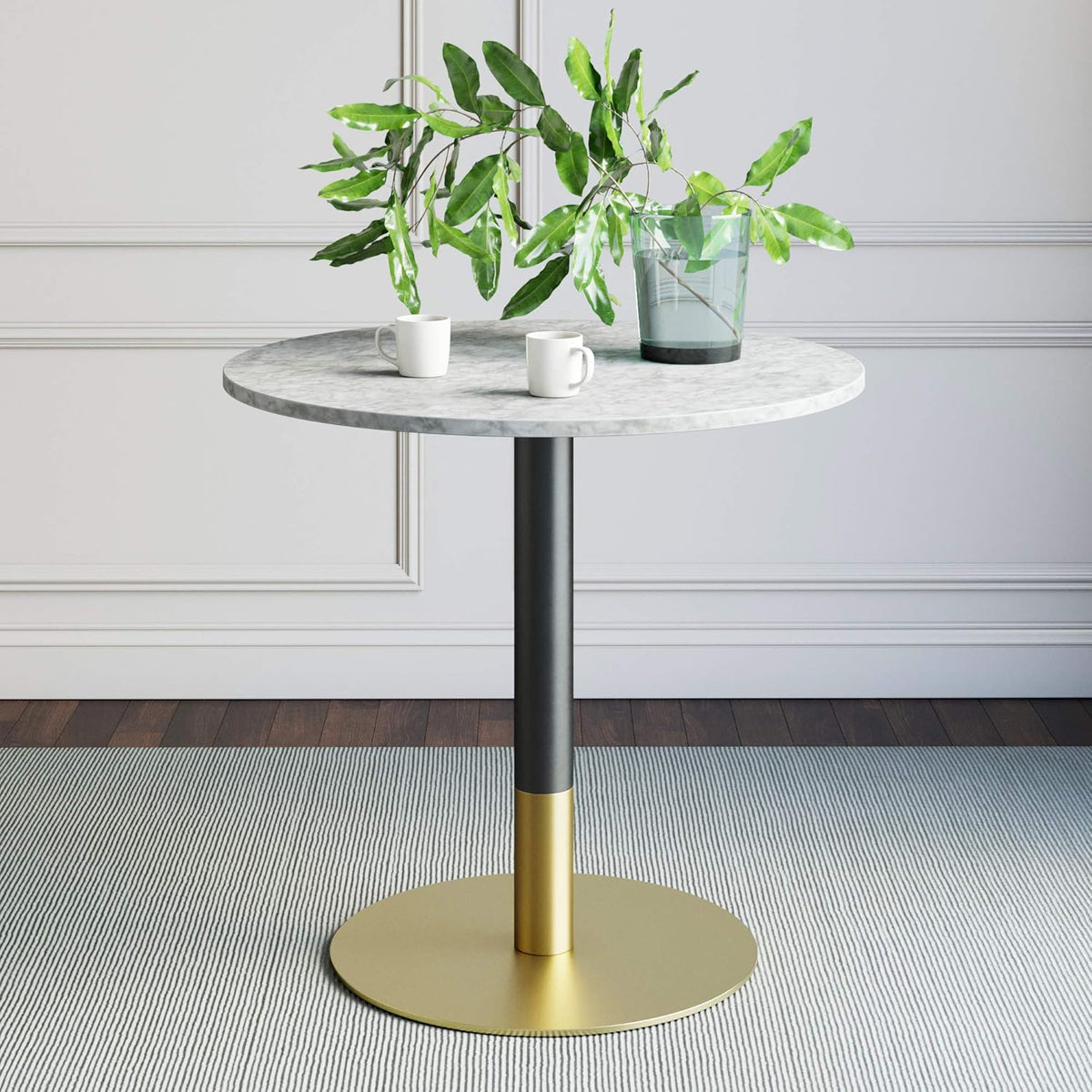 Small Mid-Century Modern Kitchen or Dining Table with Faux Carrara Marble Top C33061