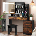 White Makeup Vanity Desk Set with Sliding Mirror and Lights H34875