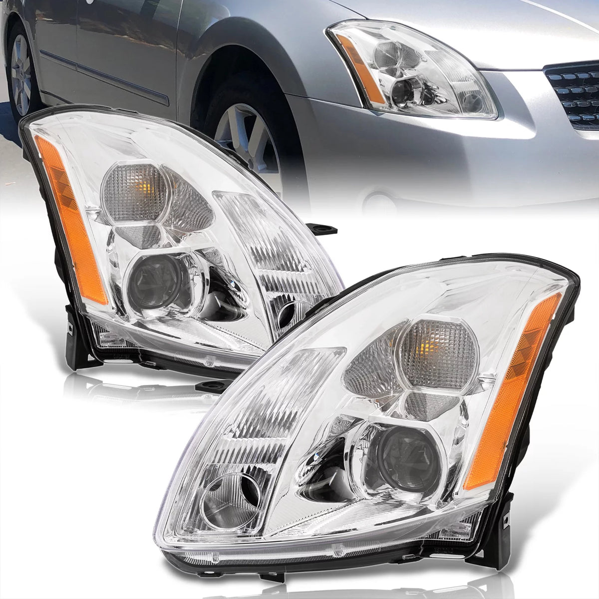 Chrome Housing Clear Lens Projector Headlights Pair E215681