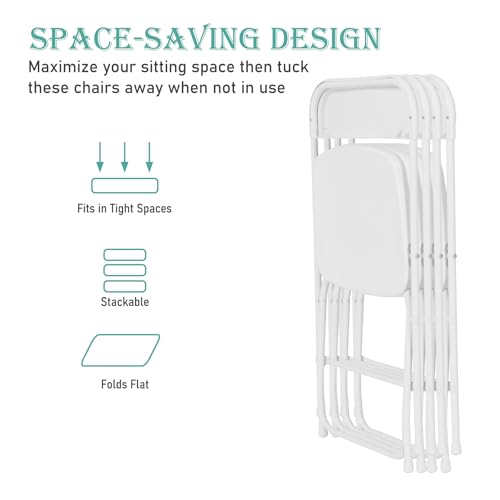 White Plastic Folding Chairs, 10 Pack Stackable Steel Frame O229384