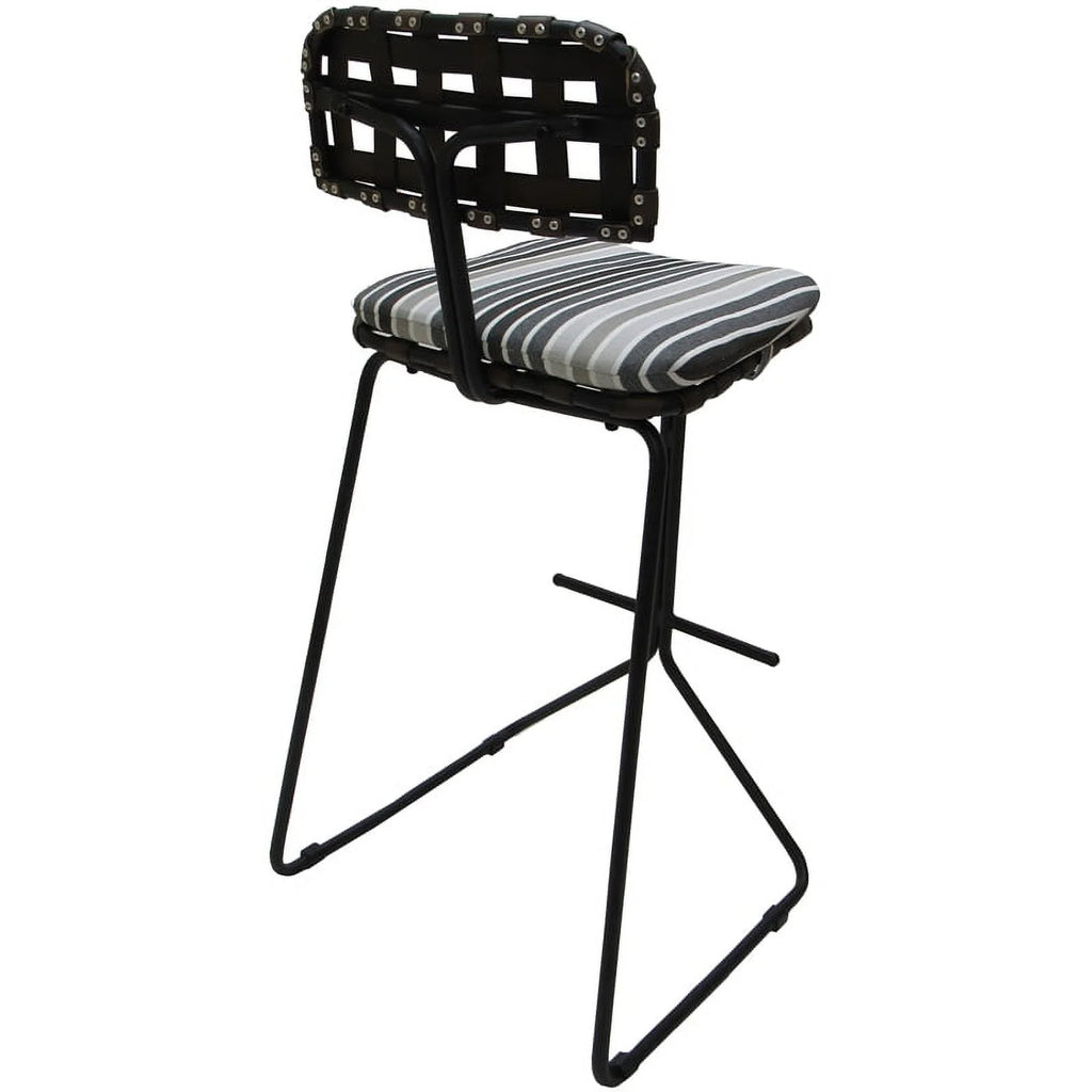 Metal Pub Set 30" Stool Gray Striped Fabric Black Frame H3980