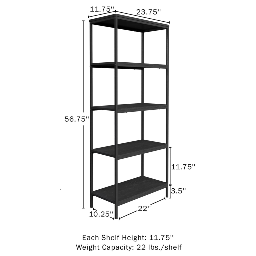 5-Tier Black Woodgrain Bookshelf M38637