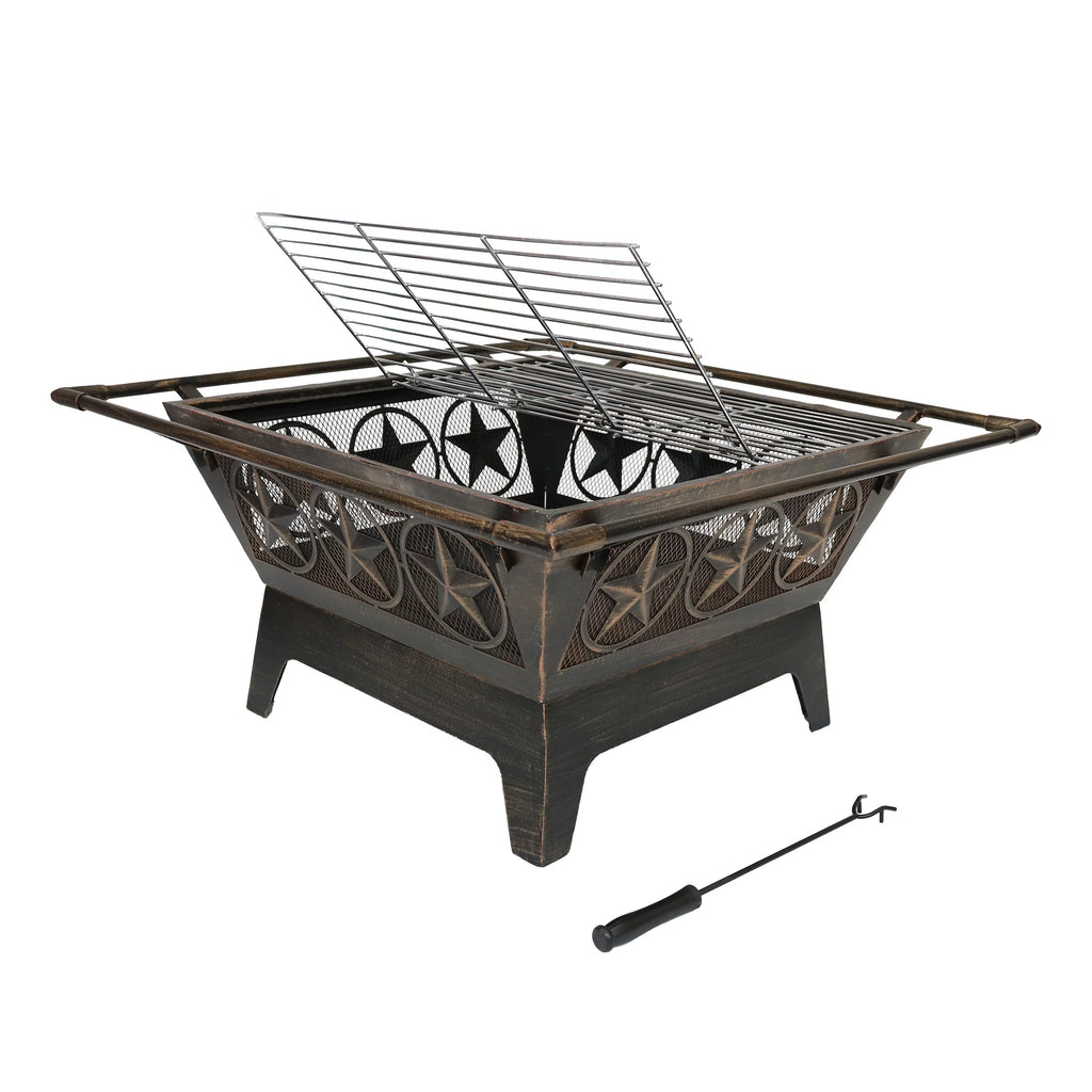 32 Square Outdoor Fire Pit with Cooking Grate & Spark Screen W685