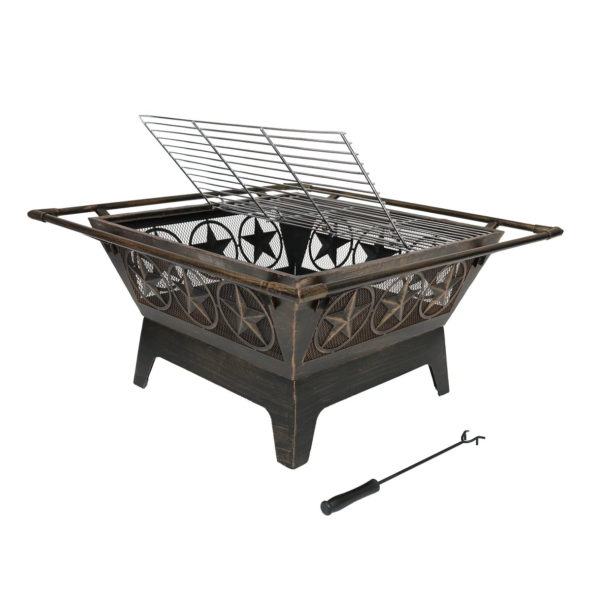 32 Square Outdoor Fire Pit with Cooking Grate & Spark Screen W685