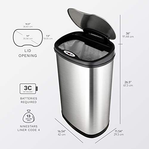 Automatic Touchless Infrared Motion Sensor Trash Can Combo Set, 13 Gal & 2 Gal Stainless Steel M81768