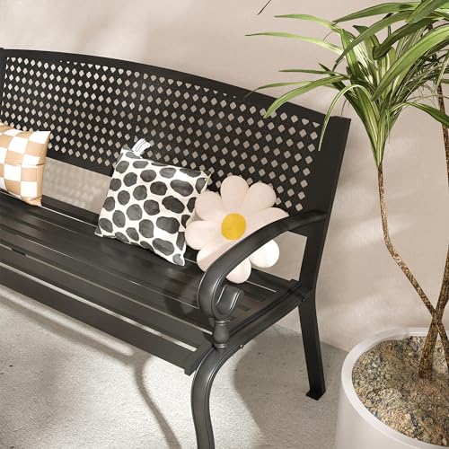 50” Metal Outdoor Garden Bench with Armrests and Backrest W32115