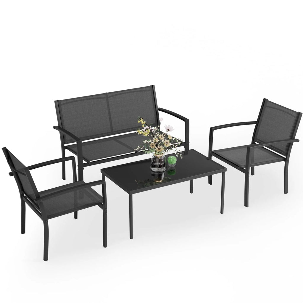 4 Pieces Textilene Steel Outdoor Furniture Set with Loveseat Tea Table I831178