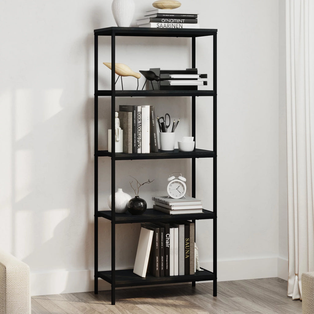 5-Tier Black Woodgrain Bookshelf M38637