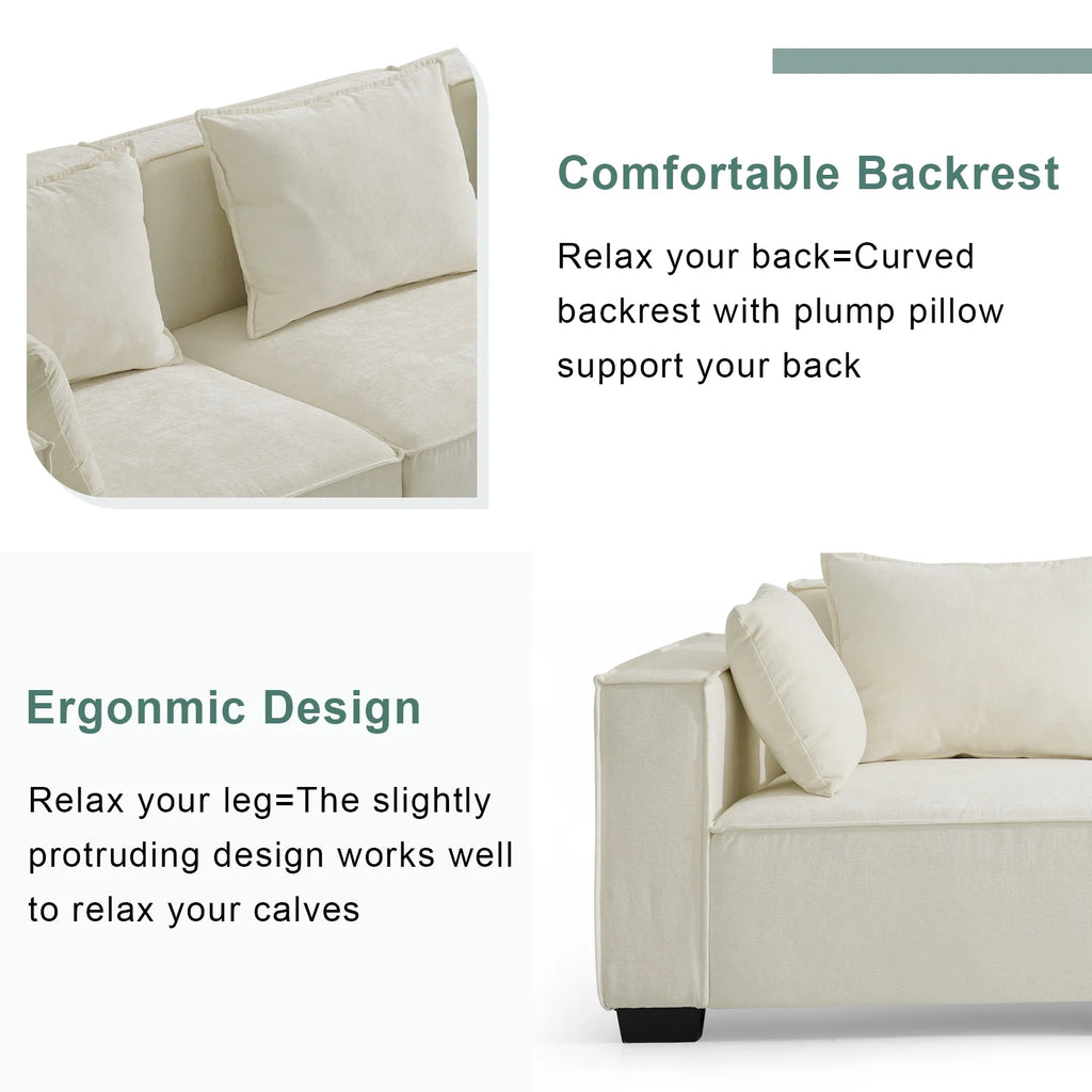 Ivory Modular Sectional Sofa with Ottoman E4969