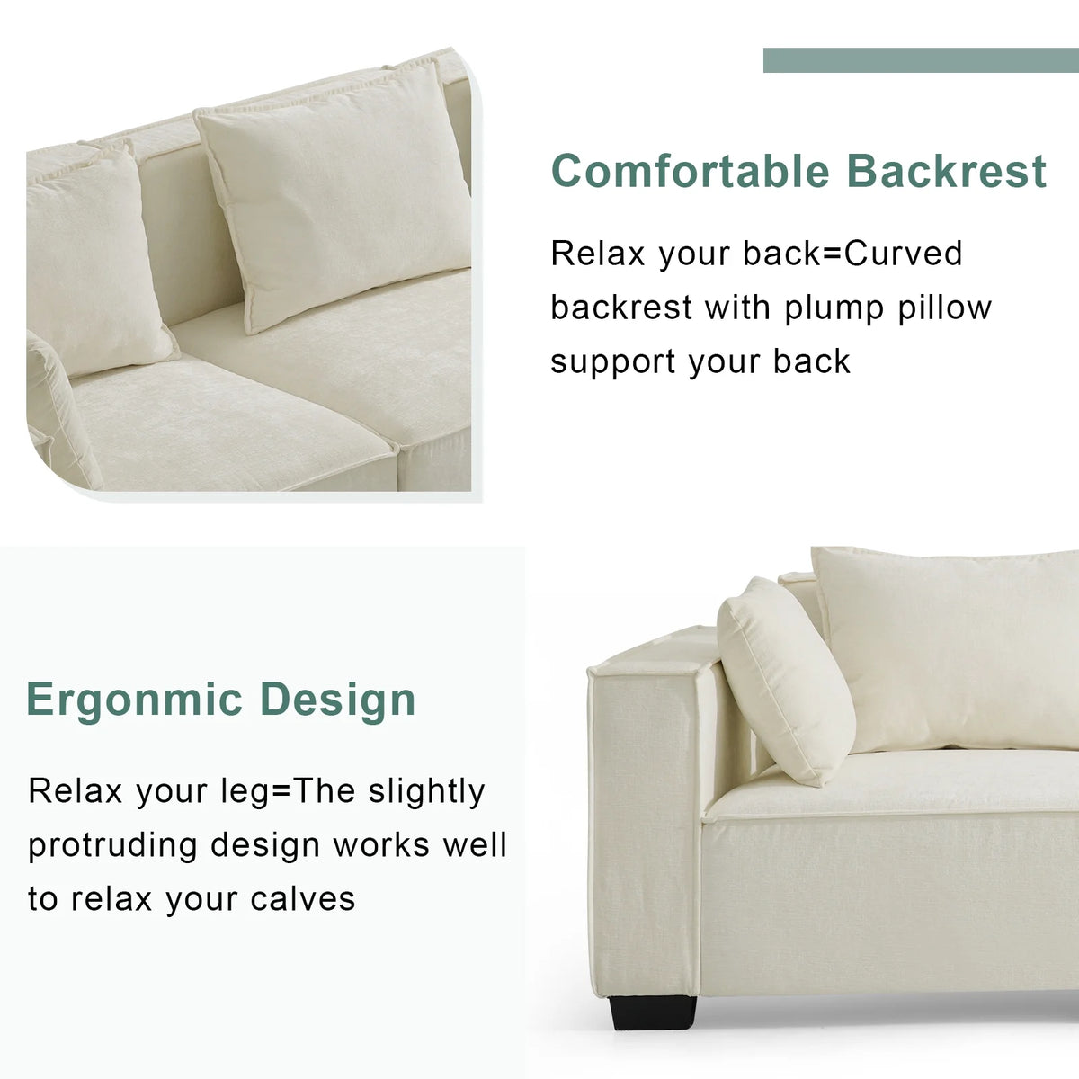 Ivory Modular Sectional Sofa with Ottoman E4969