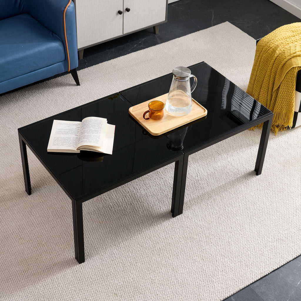Coffee Table Set of 2 Black Tempered Glass D4549