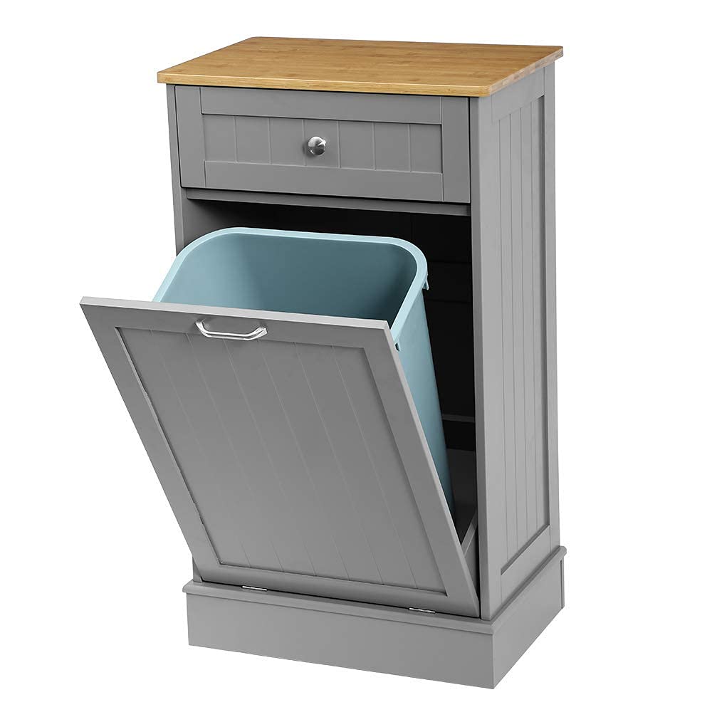 Grey Wooden Tilt Out Trash Cabinet with Cutting Board F43743