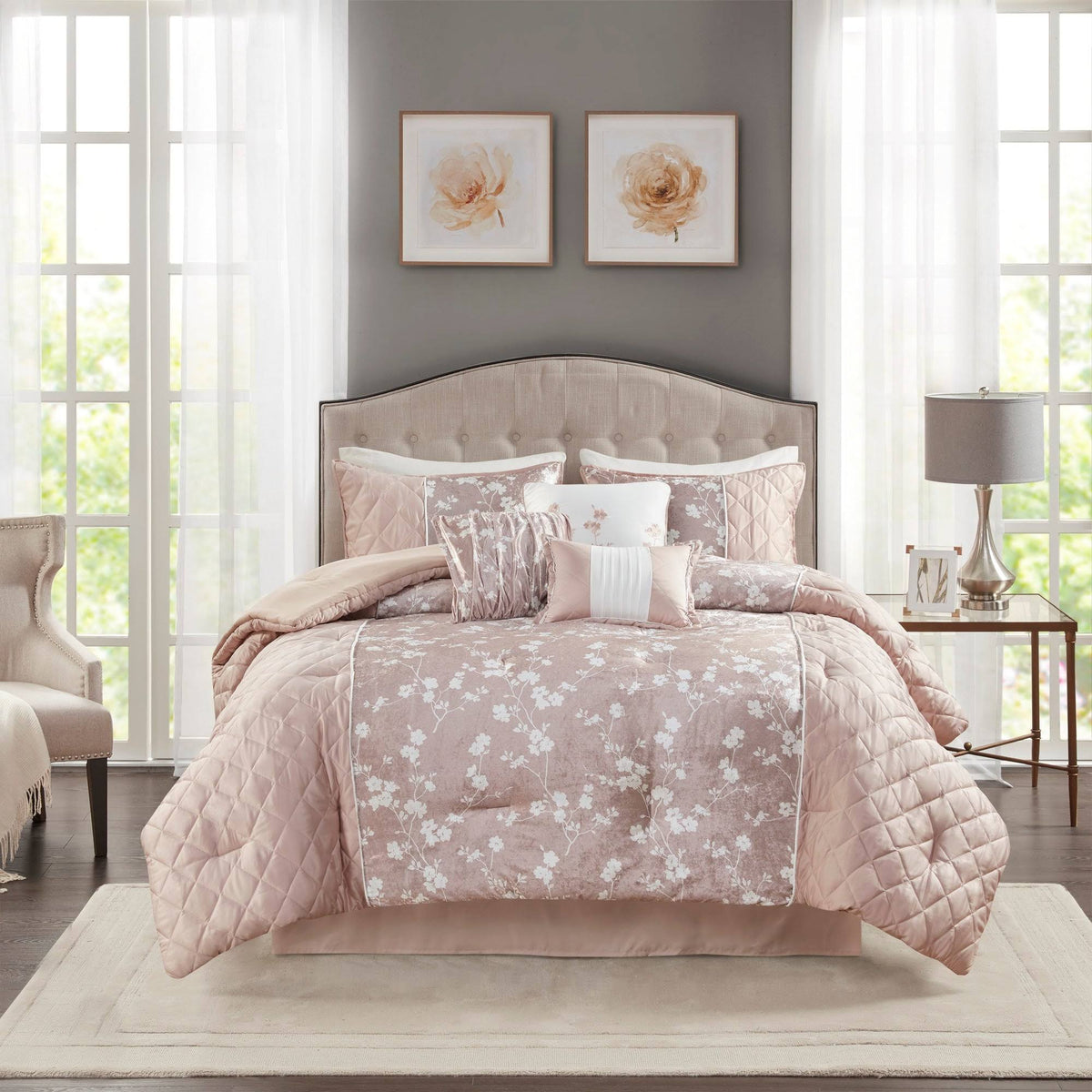 Printed Velvet 7 Piece Comforter Set U1571
