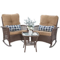 3-Piece Wicker Outdoor Rocking Chairs with Cushions and Table P340