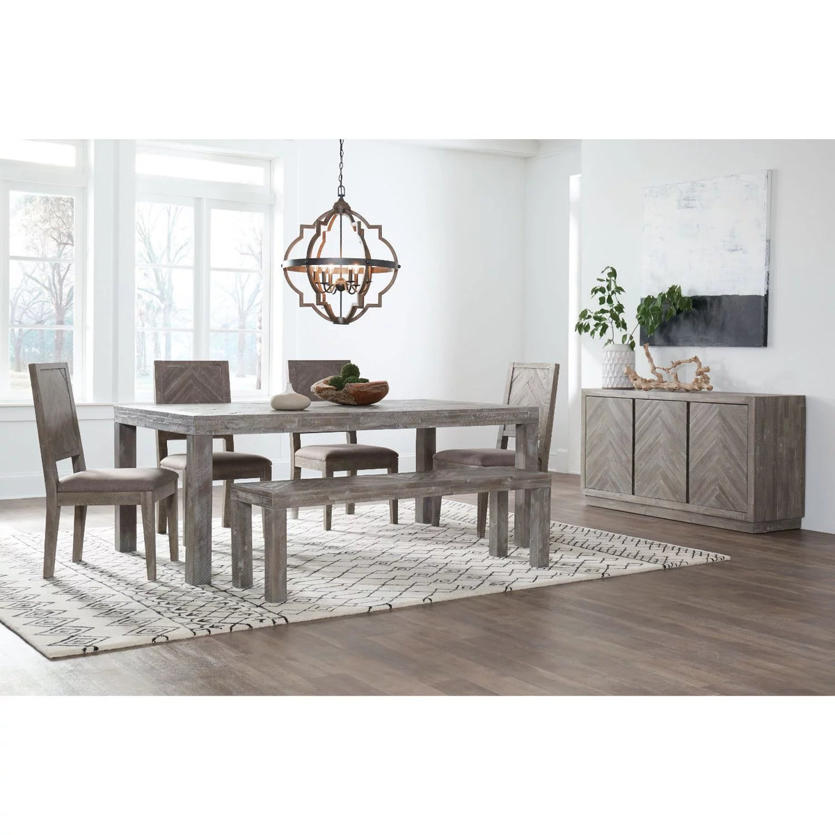 6 PC Rectangular Dining Table Set with Bench Y752136