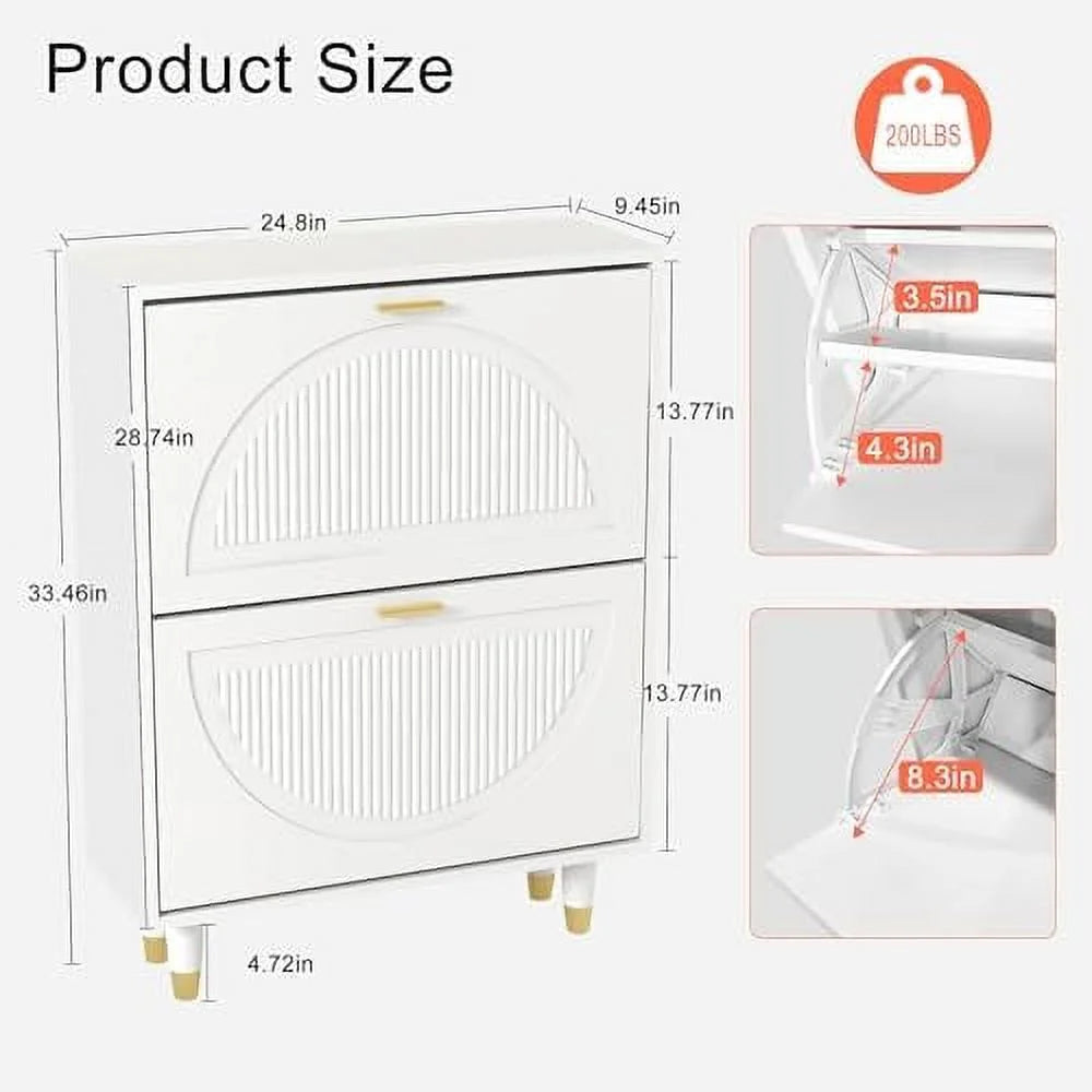 White Slim Shoe Cabinet with Doors I4309
