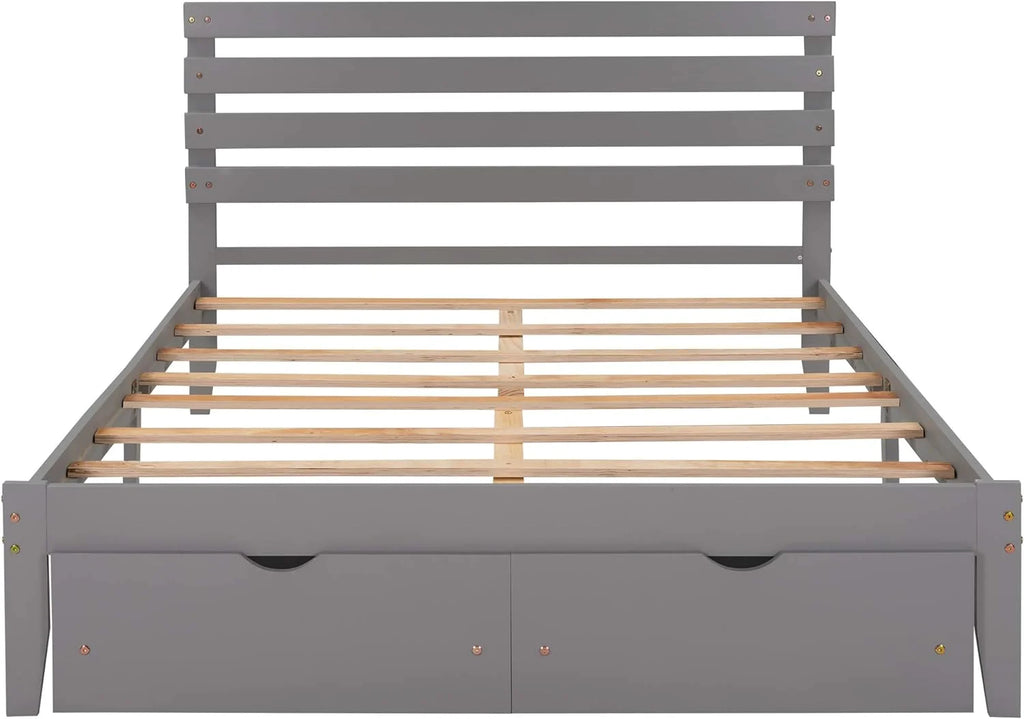 Queen Wood Platform Bed Frame with Storage Drawers and Headboard X6385